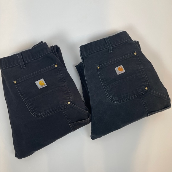 VINTAGE QTY 2 CARHARTT B01-BLK DOBLE KNEE CARPENTER DISTRESSED WORK PANT 38X34*